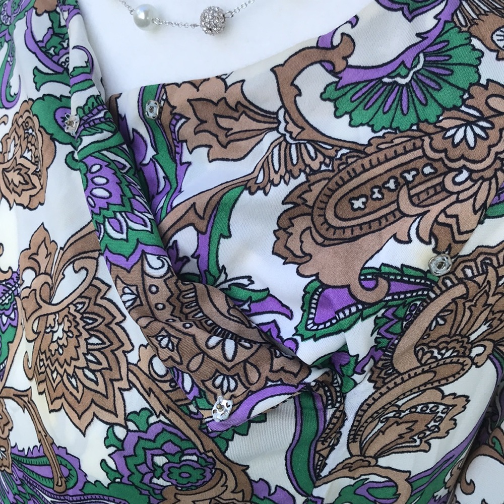 Vintage Groovy Plus Size Volup 60s 70s Psychedelic Purple Paisley Print Dress 💚 - Picture 5 of 6